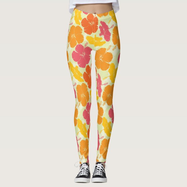 Aktuell Blommigt Hibiscus Mönster Leggings (Framsida)