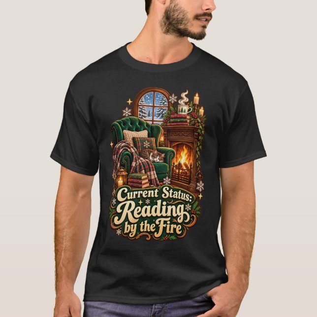 Aktuell status Läsning vid brasan Vinter T Shirt (Framsida)