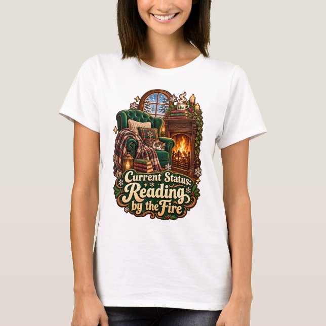 Aktuell status Läsning vid brasan Vinter T Shirt (Framsida)