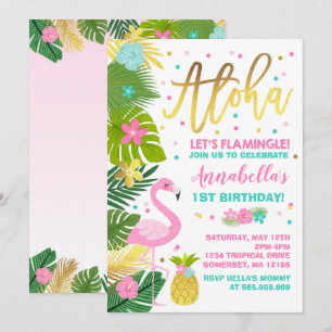 Aktuellt Luau för Flamingofödelsedaginbjudan party Inbjudningar