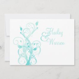 Akulblå och vit blomsterbröllopsinbjudan inbjudningar