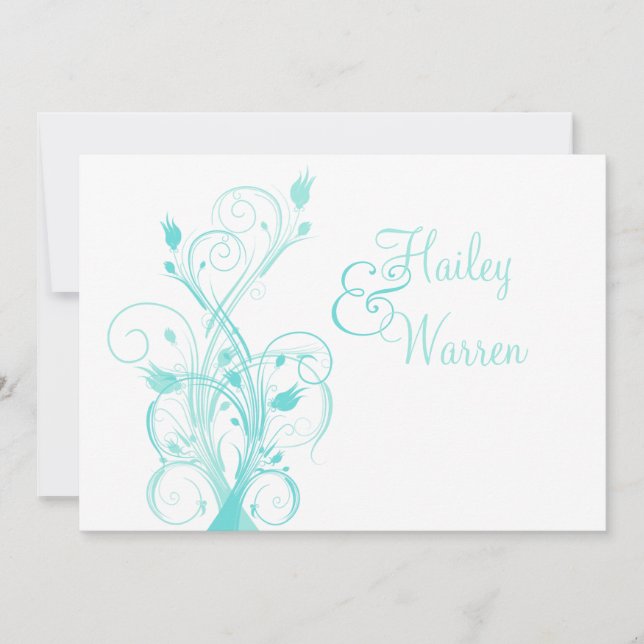 Akulblå och vit blomsterbröllopsinbjudan inbjudningar (Framsida)