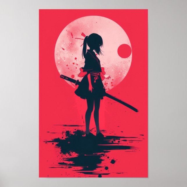 Akure Girl Samurai Cute Japansk Wall Art Poster (Framsidan)