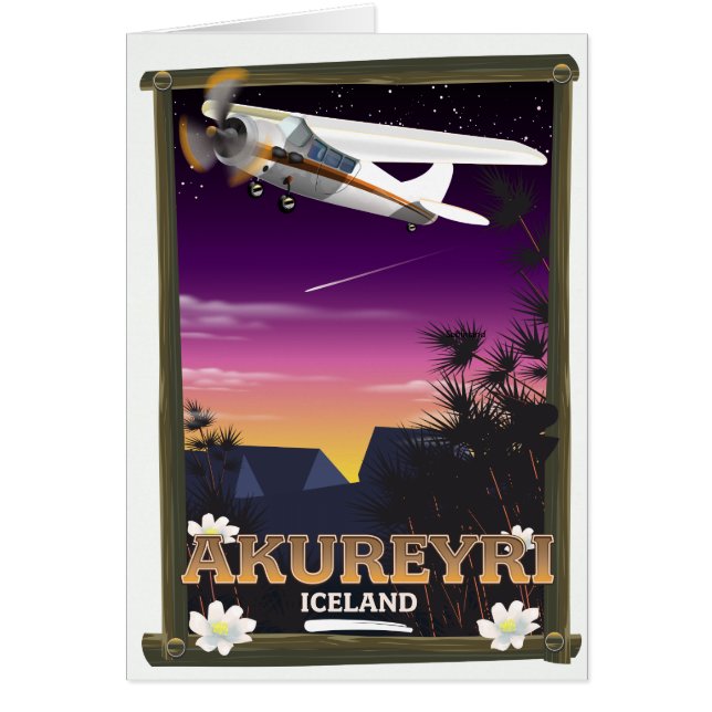 Akureyri Island resa affisch Hälsningskort (Framsidan)