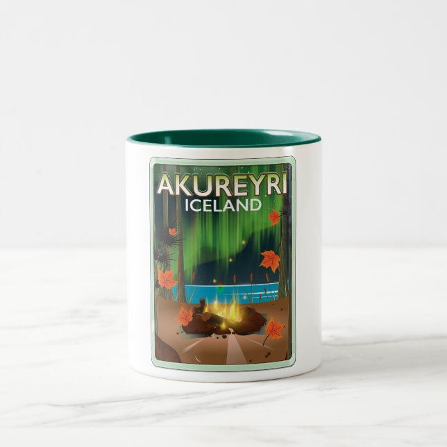 Akureyri Island resa affisch Två-Tonad Mugg (Center)