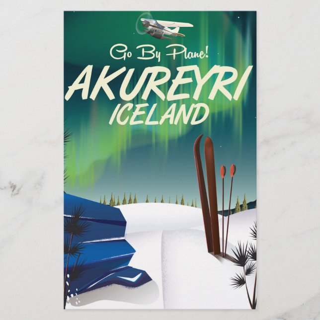 Akureyri Island resemålning affisch Brevpapper (Framsida)