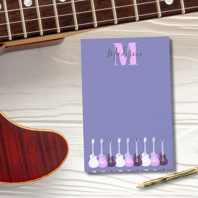 Akustisk elgitarr lila rosa Monogram Post-it Block (Pink purple guitars custom monogram musicians post-it notes)