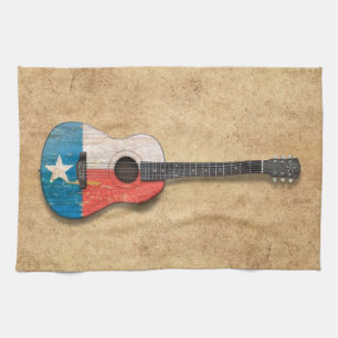 Akustisk gitarr för åldrig och sliten Texas flag Kökshandduk