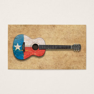 Akustisk gitarr för åldrig och sliten Texas flag Visitkort