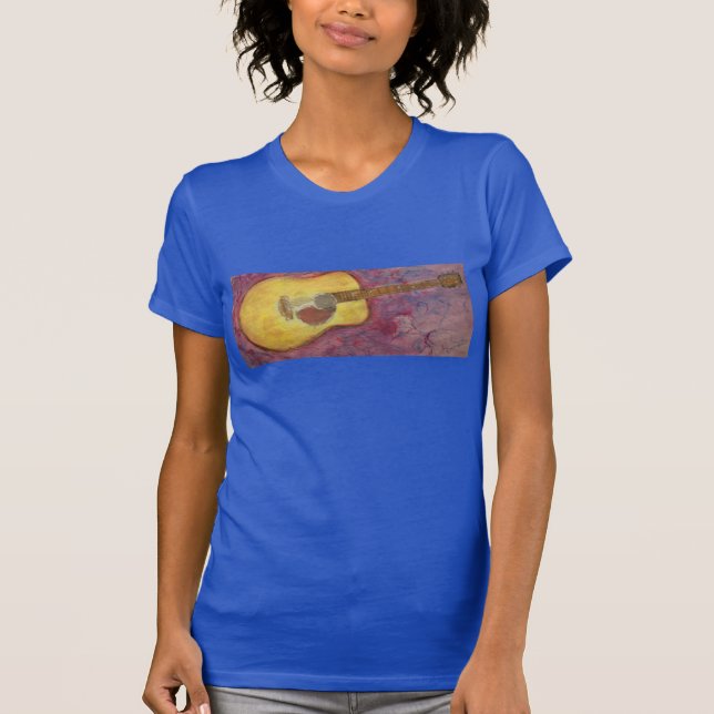 akustisk gitarr för gul polityr t-shirt (Framsida)