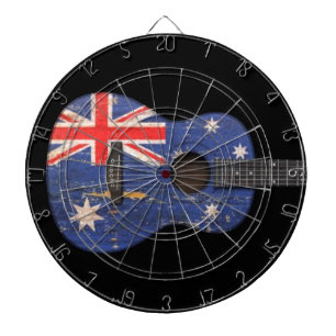Akustisk gitarr för sliten australiensisk flagga, darttavla