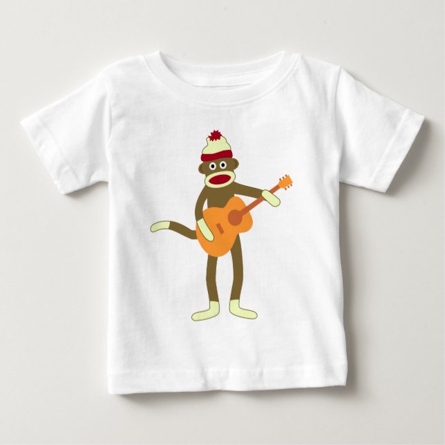 Akustisk gitarr för sock monkey t shirt (Framsida)