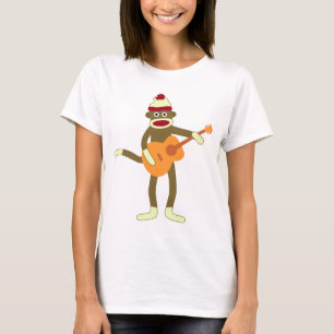 Akustisk gitarr för sock monkey tee shirt