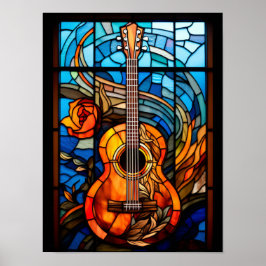 Akustisk gitarr i fönsterdesign med glasmålning poster