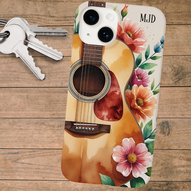 Akustisk gitarr i vattenfärg med blommor (Skapare uppladdad)