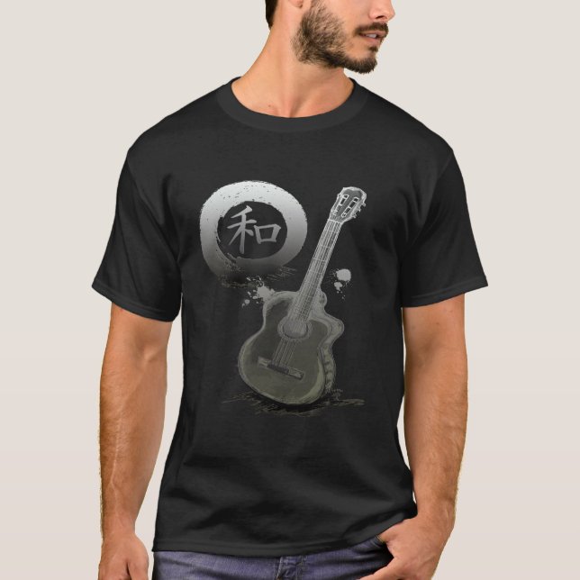 Akustisk gitarr & japansk zen cirkel t shirt (Framsida)