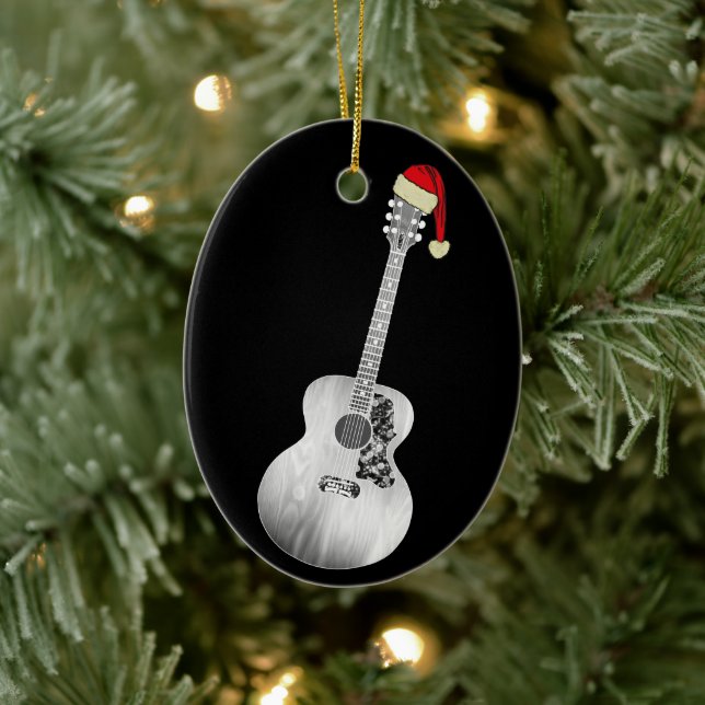 Akustisk Gitarr Jul Svart och Vitt Julgransprydnad Keramik (Träd)