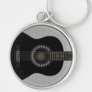 Akustisk gitarr Keychain Rund Silverfärgad Nyckelring