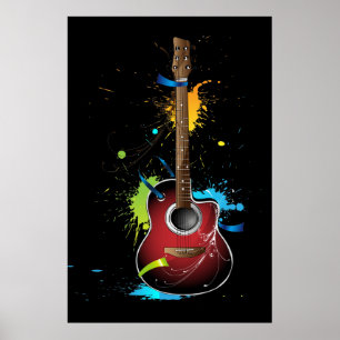 Akustisk gitarr med färgsprut poster