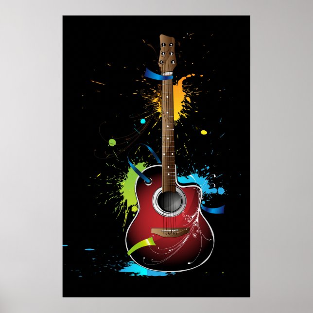 Akustisk gitarr med färgsprut poster (Framsidan)