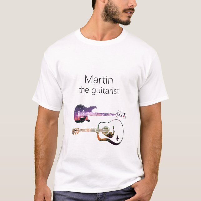 Akustisk Gitarr Natur Skog Musik Bas Gitarrist T Shirt (Framsida)