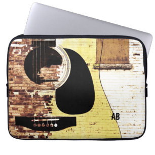 akustisk gitarr på tegelstencollage laptop sleeve