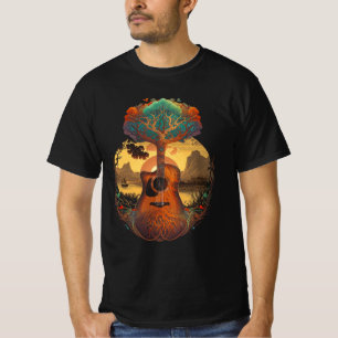 Akustisk gitarr Träd från Sjö Guitarismens solnedg T Shirt