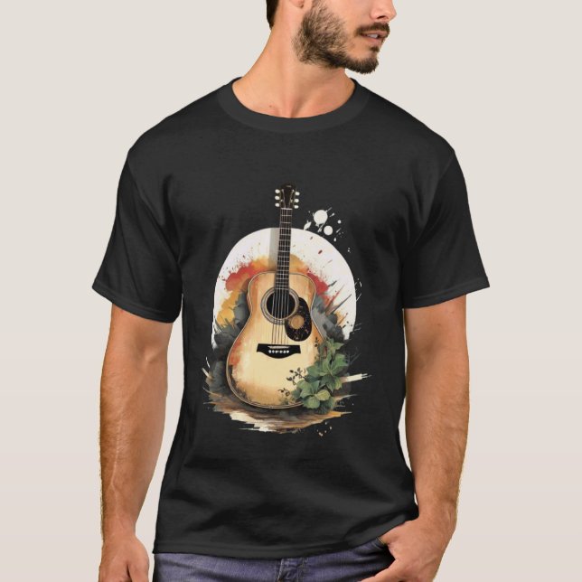 Akustisk gitarr Träd konst T Shirt (Framsida)