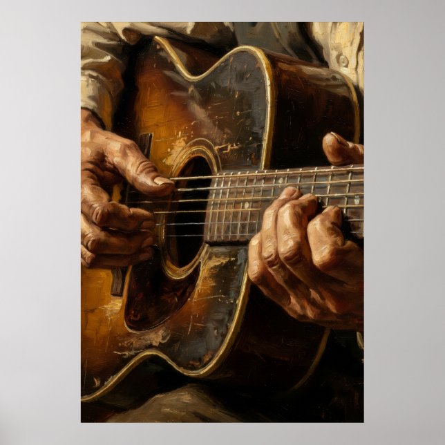 Akustisk gitarrspelare händer närbild musik konst  poster (Framsidan)