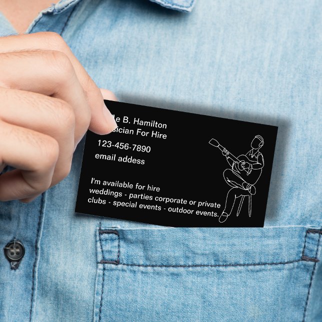 Akustisk Guitar Musician for Hire Visitkort (Skapare uppladdad)