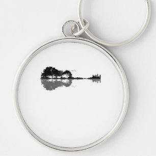 Akustisk Guitar Nature Est Music Bass Guitarist Rund Silverfärgad Nyckelring