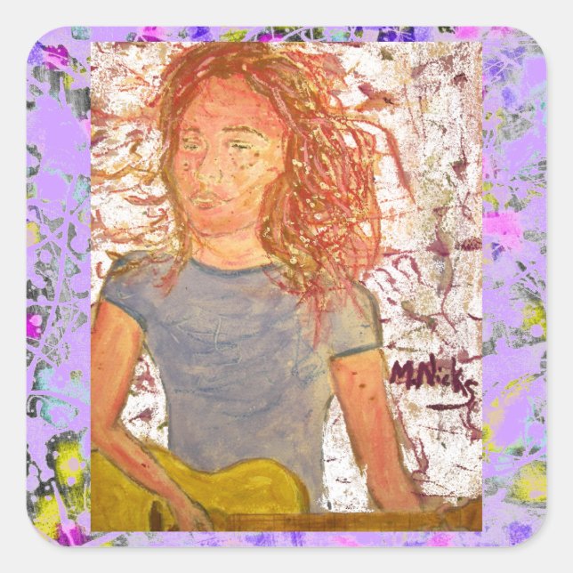 Akustisk guitar och sketerdropp fyrkantigt klistermärke (Framsida)