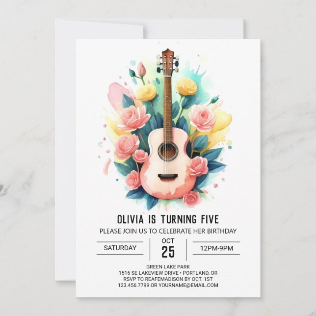 Akustisk musikers Guitar Birthday Inbjudningar (Framsida)