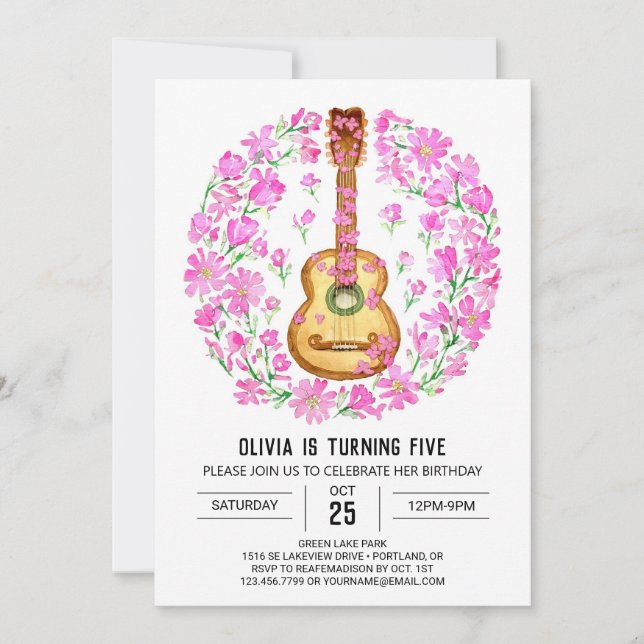 Akustisk musikers Guitar Birthday Inbjudningar (Framsida)