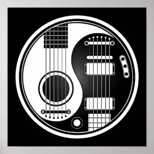 Akustiska elektriska gitarrer Yin Yang för vit och Poster