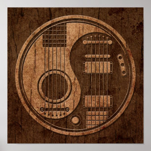 Akustiska elektriska gitarrer Yin Yang Wood Effect Poster