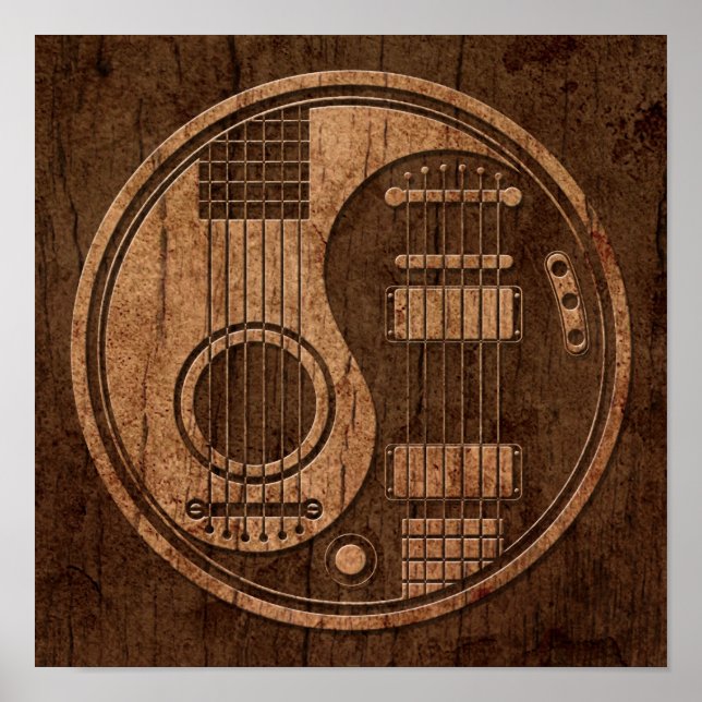 Akustiska elektriska gitarrer Yin Yang Wood Effect Poster (Framsidan)