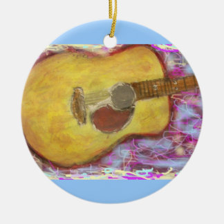 Akustiska gitarrfärger julgransprydnad keramik