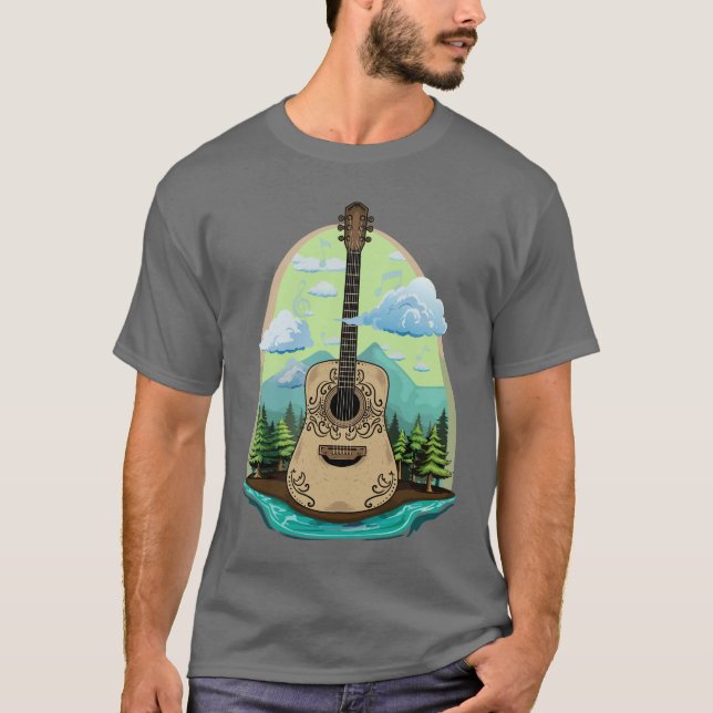 Akustiska Guitar Smokey Mountain Vibes T Shirt (Framsida)