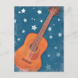Akustiska Guitar Starry Nattblå stjärnor Vykort