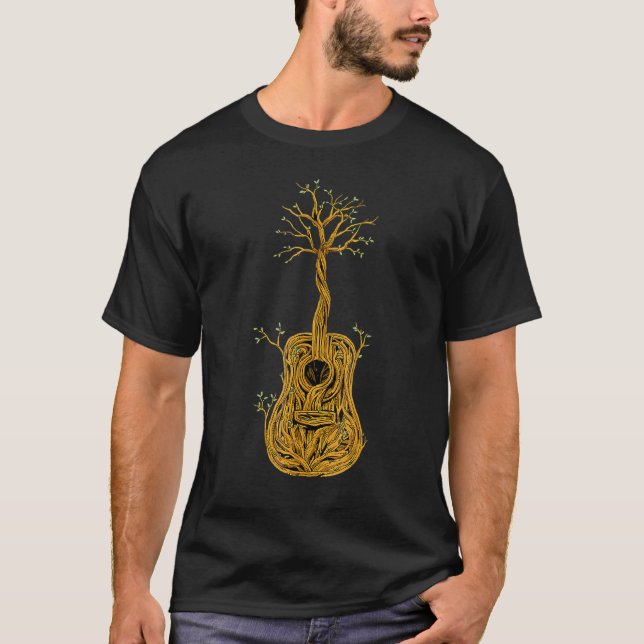Akustiska Guitar Träd i livsstilsspelarens natur T Shirt (Framsida)