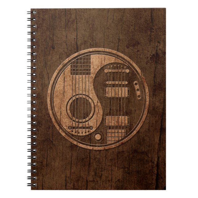 Akustiskt elektriskt gitarrYin Yang trä Anteckningsbok Med Spiral (Framsidan)