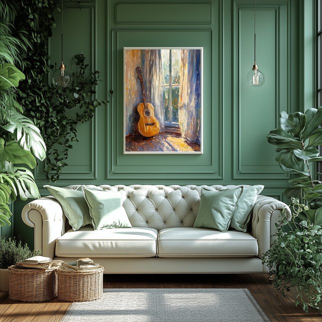 Akustiskt gitarr efter solupplyst fönster - Impres Poster (Skapare uppladdad)