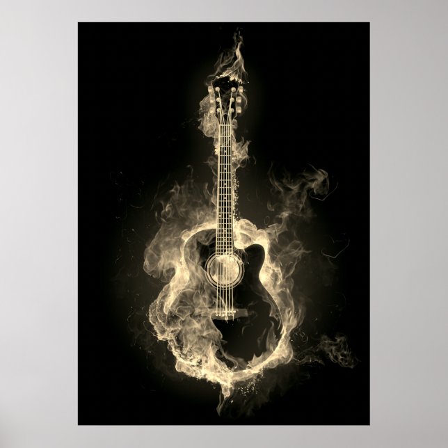 Akustiskt gitarr i vita glödlampor poster (Framsidan)