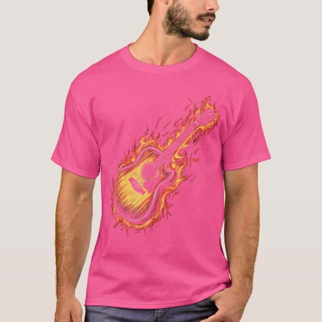 Akustiskt gitarr med flamma t shirt (Framsida)