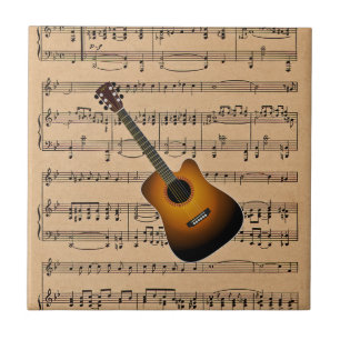 Akustiskt gitarr med Lakan musikbakgrund Kakelplatta