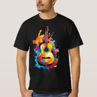 Akustiskt gitarr, moderna målardrag t shirt