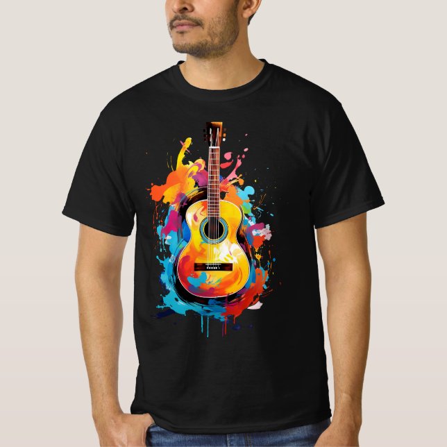 Akustiskt gitarr, moderna målardrag t shirt (Framsida)