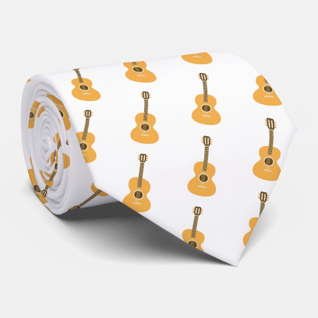 Akustiskt Gitarr Mönster Brunt Musikinstrument Slips (Rullad)