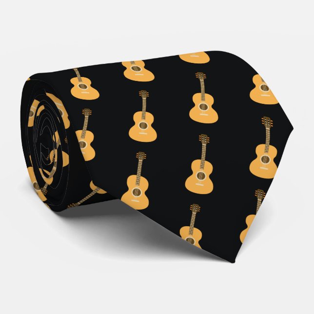 Akustiskt Gitarr Mönster Bruntt Musikinstrument  Slips (Rullad)
